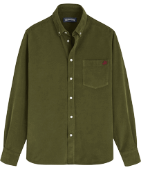 Men Others Solid - Men Corduroy Shirt Solid, Olive front view