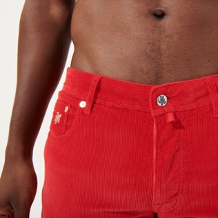 Hombre Autros Liso - Pantalón recto de terciopelo con cinco bolsillos para hombre, Carmin detalles vista 1