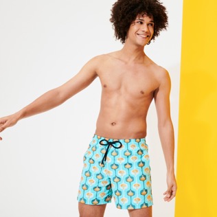 Men Classic Embroidered - Men Swim Trunks Embroidered Shell 70' - Limited Edition, Lazulii blue frontworn Men Classic Embroidered - Men Swim Trunks Embroidered Shell 70' - Limited Edition, Lazulii blue frontworn