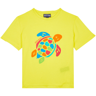 Niños Autros Estampado - Camiseta de algodón orgánico con estampado Tortue Multicolore para niño, Limon vista frontal