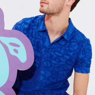 Hombre Autros Liso - Polo en tejido jacquard terry de color liso para hombre, Mar azul detalles vista 3