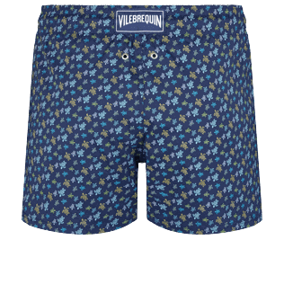 Men Fitted Printed - Men Short Swim Trunks Micro Tortues Rainbow, Navy back view
