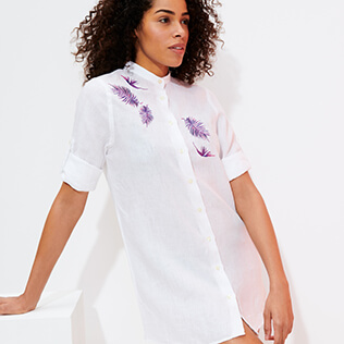 Photo de Femme AUTRES Brodé - Robe Chemise femme en lin Broderie Madrague, Blanc vue de détail 1 Photo de Femme AUTRES Brodé - Robe Chemise femme en lin Broderie Madrague, Blanc vue de détail 1