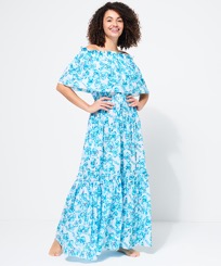 Women Others Printed - Women Off the Shoulder Long Dress Orchidees, White front worn view