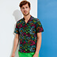Herren Andere Bedruckt - Evening Birds Bowling-Hemd aus Baumwolle und Leinen für Herren, Schwarz frontworn Herren Andere Bedruckt - Evening Birds Bowling-Hemd aus Baumwolle und Leinen für Herren, Schwarz frontworn