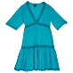 Damen Andere Uni - Mittellanges Solid Kleid aus Baumwolle für Damen, Curacao Vorderansicht