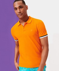 Herren Andere Uni - Solid Polohemd aus Baumwollpikee für Herren, Apricot Vorderseite getragene Ansicht