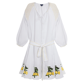 Mujer Autros Bordado - Vestido de lino con estampado Lemons para mujer, Blanco front Mujer Autros Bordado - Vestido de lino con estampado Lemons para mujer, Blanco front