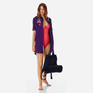 Women Others Embroidered - Women stand-up collar embroidered Linen Long Shirt Porto Rico, Reddish purple supp2 Women Others Embroidered - Women stand-up collar embroidered Linen Long Shirt Porto Rico, Reddish purple supp2