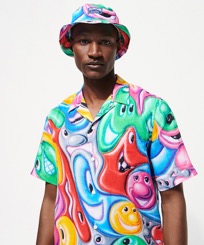 Hombre Autros Estampado - Camisa de bolos de lino con estampado Faces In Places para hombre - Vilebrequin x Kenny Scharf, Multicolores vista frontal desgastada