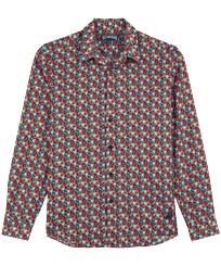 Others Printed - Unisex Cotton Voile Summer Shirt 1977 Spring Flowers, Navy front view