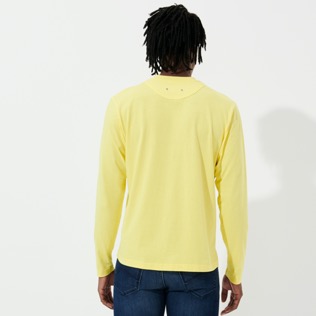 Hombre Autros Liso - Camiseta de algodón de manga larga para hombre, Limon vista trasera desgastada