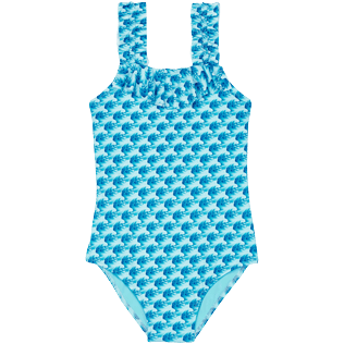 女童 Others 印制 - 女童 Micro Waves 连体泳衣, Lazulii blue 正面图