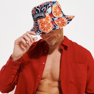Others Printed - Unisex Linen Printed Hat Presse Citron, Burgundy front worn view