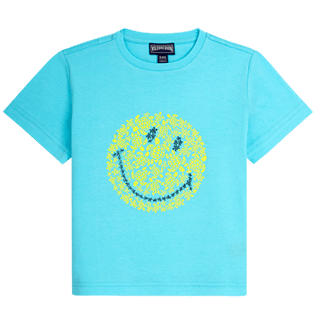 Garçons AUTRES Imprimé - T-Shirt en Coton Garçon Turtles Smiley - Vilebrequin x Smiley®, Bleu lazuli vue de face