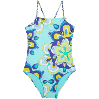 Mädchen Andere Bedruckt - Kaleidoscope Badeanzug für Mädchen, Lagune Vorderansicht