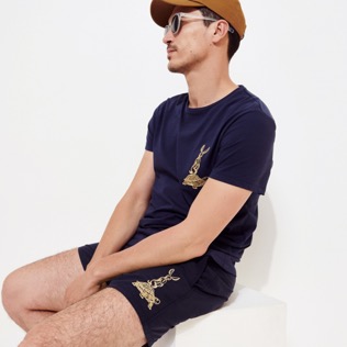 Men Others Embroidered - Men Cotton T-Shirt The year of the Rabbit, Navy details view 7