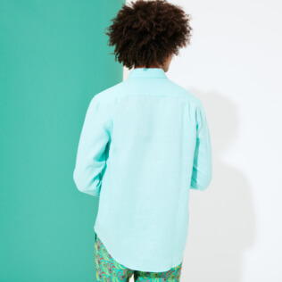 Photo de Homme AUTRES Uni - Chemise en Lin homme unie, Lagon vue de détail 4 Photo de Homme AUTRES Uni - Chemise en Lin homme unie, Lagon vue de détail 4