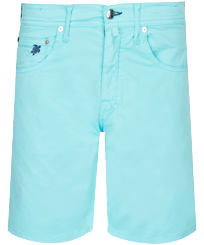 Men Others Solid - Men 5-Pocket Satin Cotton Bermuda Shorts, Lagoon front view