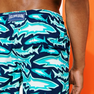 男款 Long classic 印制 - 男士 Requins 3D 长款游泳短裤, Navy 细节视图3