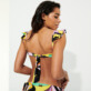 Women Underwire Printed - Women Ruffle Bikini Top 1984 Invisible Fish, Black back worn view
