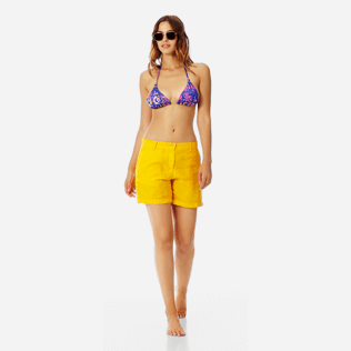 Women Others Solid - Women Linen Bermuda Shorts Solid, Mango supp2 Women Others Solid - Women Linen Bermuda Shorts Solid, Mango supp2