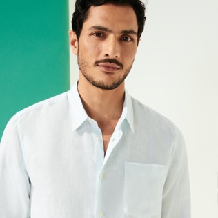 Imagen de Hombre Autros Estampado - Camisa de lino con estampado Père & Fils para hombre, Cielo 2 detalles vista 1 Imagen de Hombre Autros Estampado - Camisa de lino con estampado Père & Fils para hombre, Cielo 2 detalles vista 1