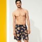 Men Long classic Printed - Men Swim Trunks Long Sand Turtles, Navy front worn view
