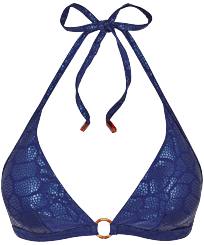 Mujer Halter Estampado - Top de bikini anudado alrededor del cuello con estampado Shell Turtles para mujer, Azul marino vista frontal