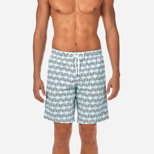 Men Long classic Printed - Fishes Cube Long Cut Swim shorts, Azure supp1 Men Long classic Printed - Fishes Cube Long Cut Swim shorts, Azure supp1
