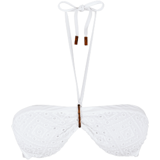 Donne Tops Ricamato - Top bikini donna a fascia ricamato con occhiello, Bianco front Donne Tops Ricamato - Top bikini donna a fascia ricamato con occhiello, Bianco front