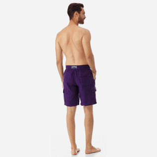 Herren Andere Uni - Solid Leinen-Bermudashorts mit Cargotaschen für Herren, Reddish purple backworn Herren Andere Uni - Solid Leinen-Bermudashorts mit Cargotaschen für Herren, Reddish purple backworn