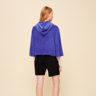 Women Others Solid - Women Terry Sweatshirt Solid, Purple blue back worn view