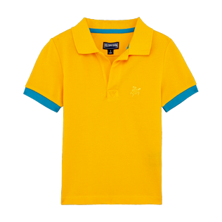 Niños Autros Liso - Polo en piqué de algodón de color liso para niño, Mango front Niños Autros Liso - Polo en piqué de algodón de color liso para niño, Mango front
