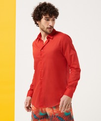 Hombre Autros Liso - Camisa en gasa de algodón de color liso unisex, Peppers vista frontal de hombre desgastada