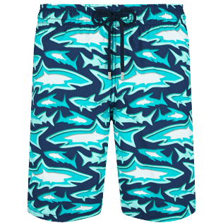 Men Others Printed - Men Stretch Long Swim Shorts Requins 3D, Navy front view