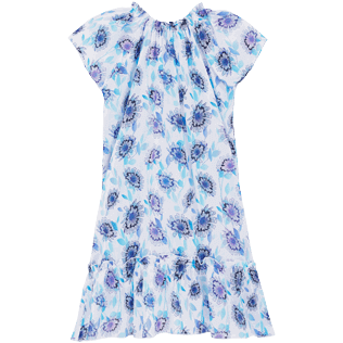 Girls Others Printed - Girls Cotton Dress Flash Flowers, Purple blue front view