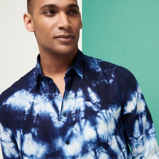 Men Others Printed - Men Linen and Cotton Fonds Marins Tie & Dye Shirt, Navy details view 2