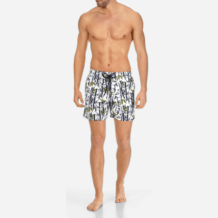 Men Classic / Moorea Printed - Men Swimtrunks Bamboo Song, White frontworn Men Classic / Moorea Printed - Men Swimtrunks Bamboo Song, White frontworn