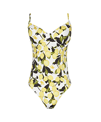 Women Underwire Printed - Women One piece Swimsuit Lemons, White front view