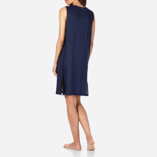 Women Others Solid - Women Cowl neck Linen Jersey Dress Solid, Navy backworn Women Others Solid - Women Cowl neck Linen Jersey Dress Solid, Navy backworn