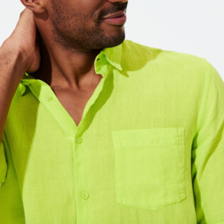Men Others Solid - Men Linen Shirt Solid, Lemongrass details view 3