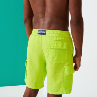 Men Others Solid - Men Linen Bermuda Shorts cargo pockets, Lemongrass backworn Men Others Solid - Men Linen Bermuda Shorts cargo pockets, Lemongrass backworn