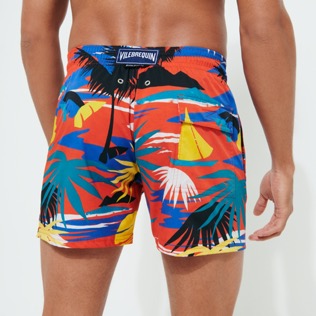 Men Others Printed - Men Stretch Swim Trunks Hawaiian Stretch - Vilebrequin x Palm Angels, Red back worn view