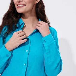 Mujer Autros Liso - Vestido camisero de lino de color liso para mujer, Curazao detalles vista 1