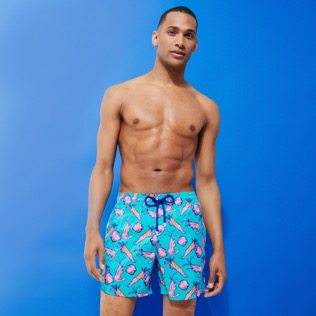 Men Ultra-light and packable Swim Shorts Crevettes et Poissons Curacao front worn view