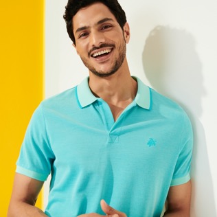 Men Others Solid - Men Changing Cotton Pique Polo Shirt Solid, Azure details view 3