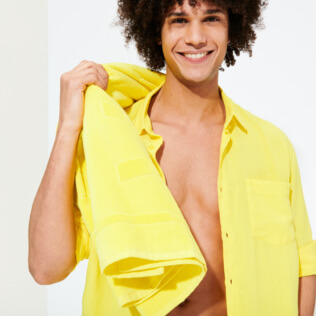 男款 Others 纯色 - 有机棉的纯色沙滩巾, Lemon 正面穿戴视图