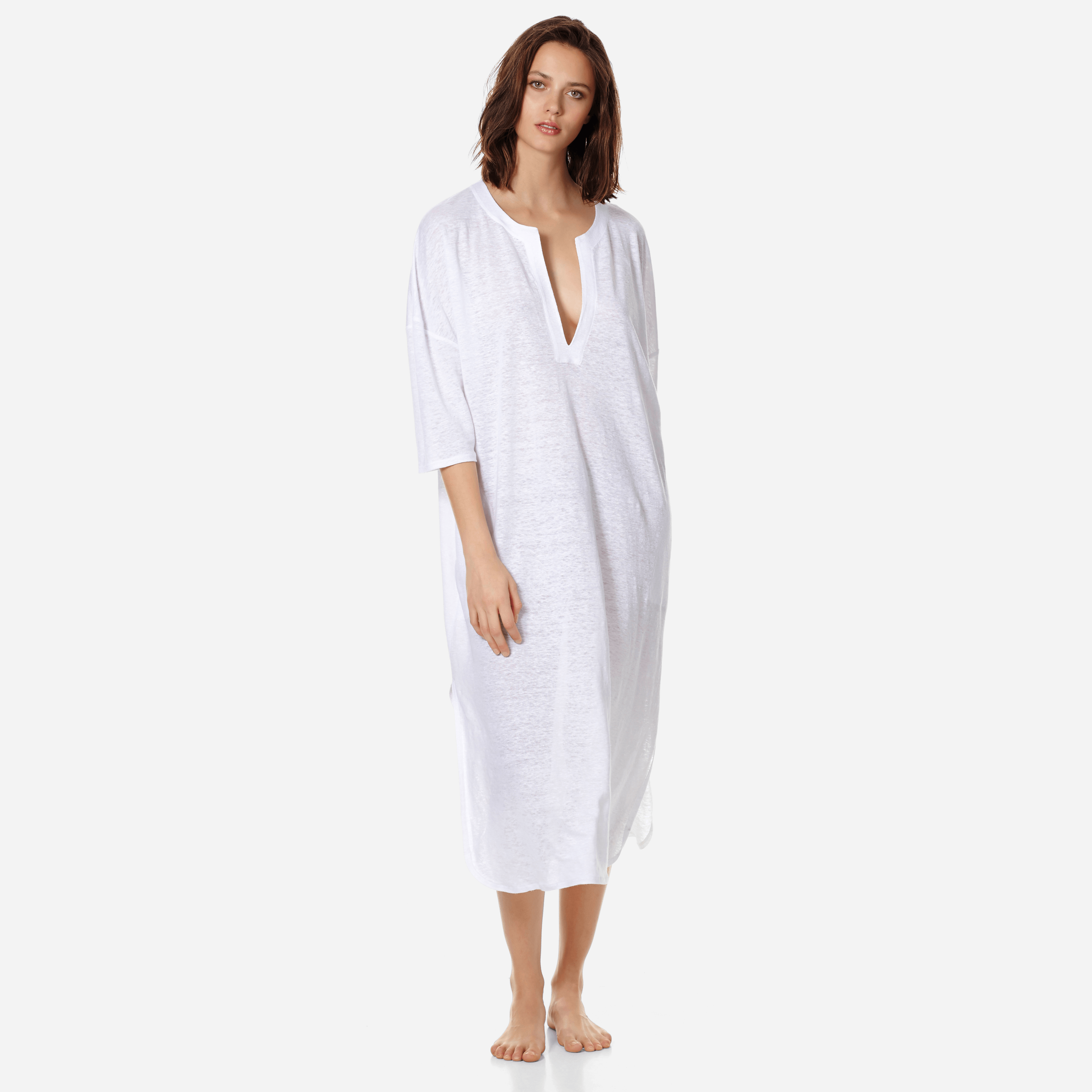 PRET A PORTER FEMME - Robe tunique Longue en jersey de lin Femme unie - COVER-UP - FARLINE - Blanc -