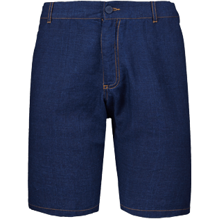 Uomo Altri Unita - Bermuda a sigaretta uomo in misto lino e cotone tinta unita, Indaco front Uomo Altri Unita - Bermuda a sigaretta uomo in misto lino e cotone tinta unita, Indaco front